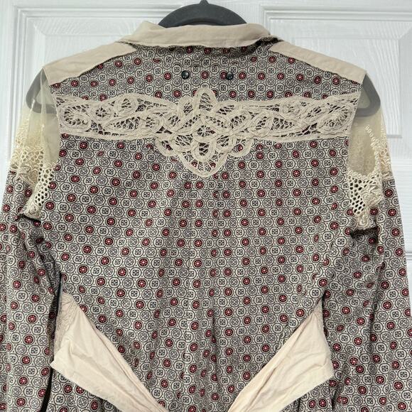 Free People 2006 Women's 100%Cotton Lace Button Down Long Sleeve Blouse Size 4 - Picture 4 of 15